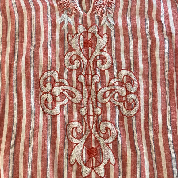 Anthropologie Akemi & Kin Striped Peasant Blouse  Embroidered Linen Blend Sz L - Picture 4 of 11